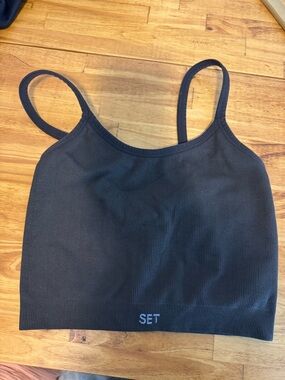 Set Active Sculptflex Brown Ribbed Crop Tank Sports Bra Top Size Medium